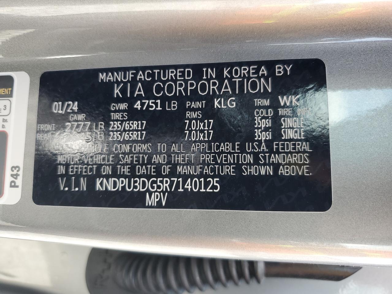 KNDPU3DG5R7140125 2024 Kia Sportage Lx