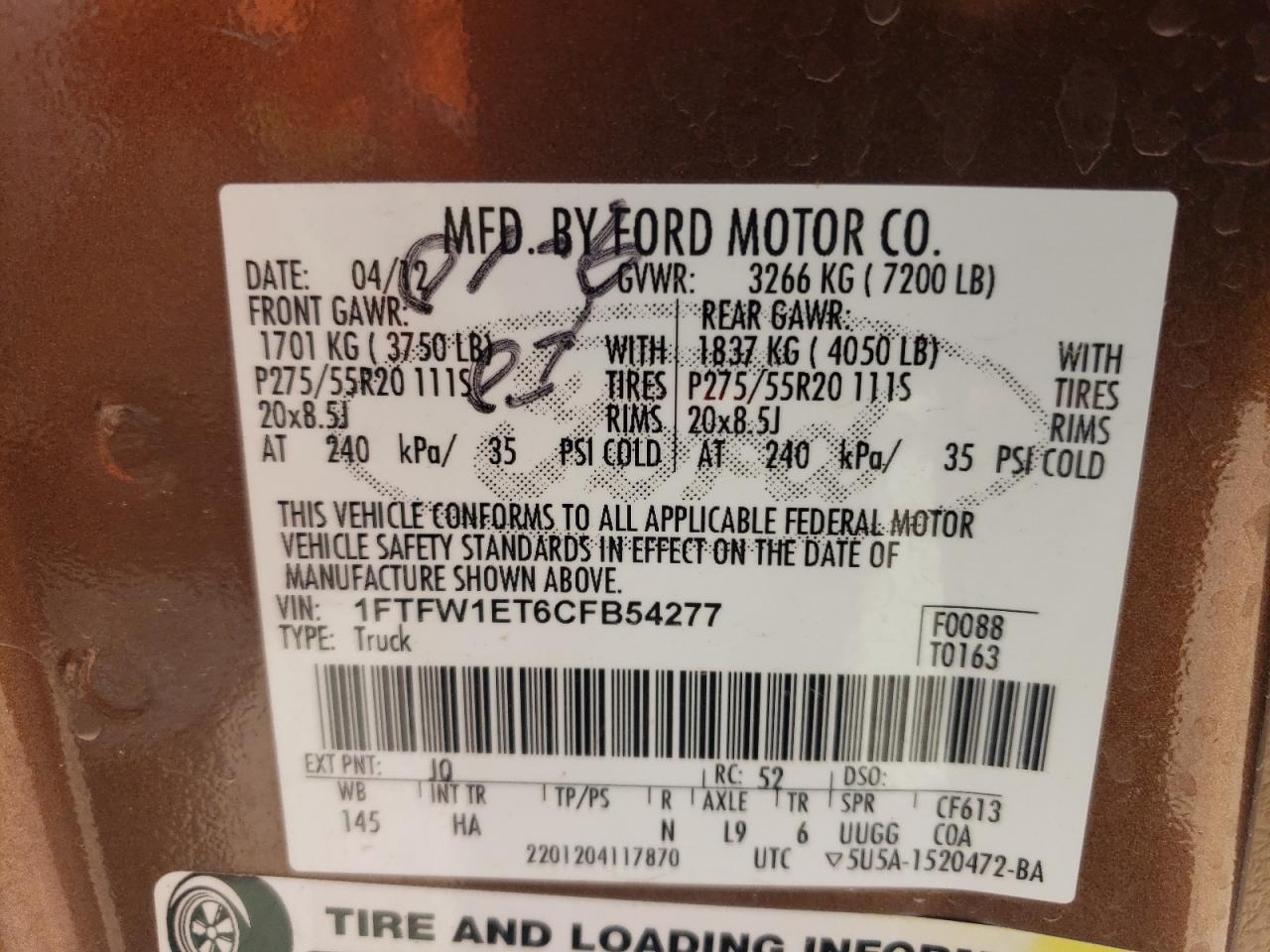 1FTFW1ET6CFB54277 2012 Ford F150 Supercrew