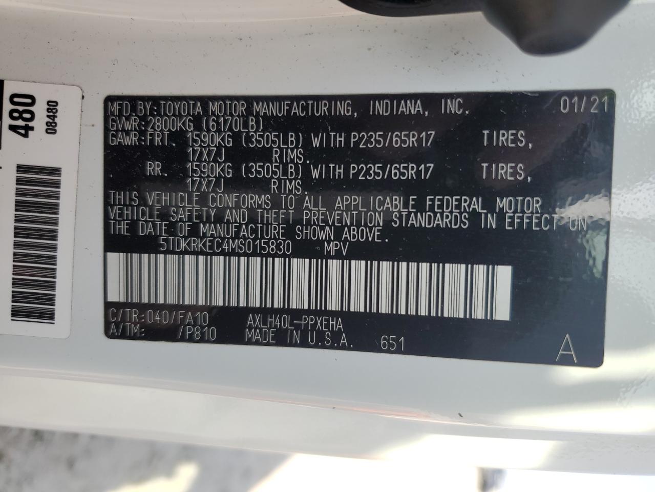 5TDKRKEC4MS015830 2021 Toyota Sienna Le