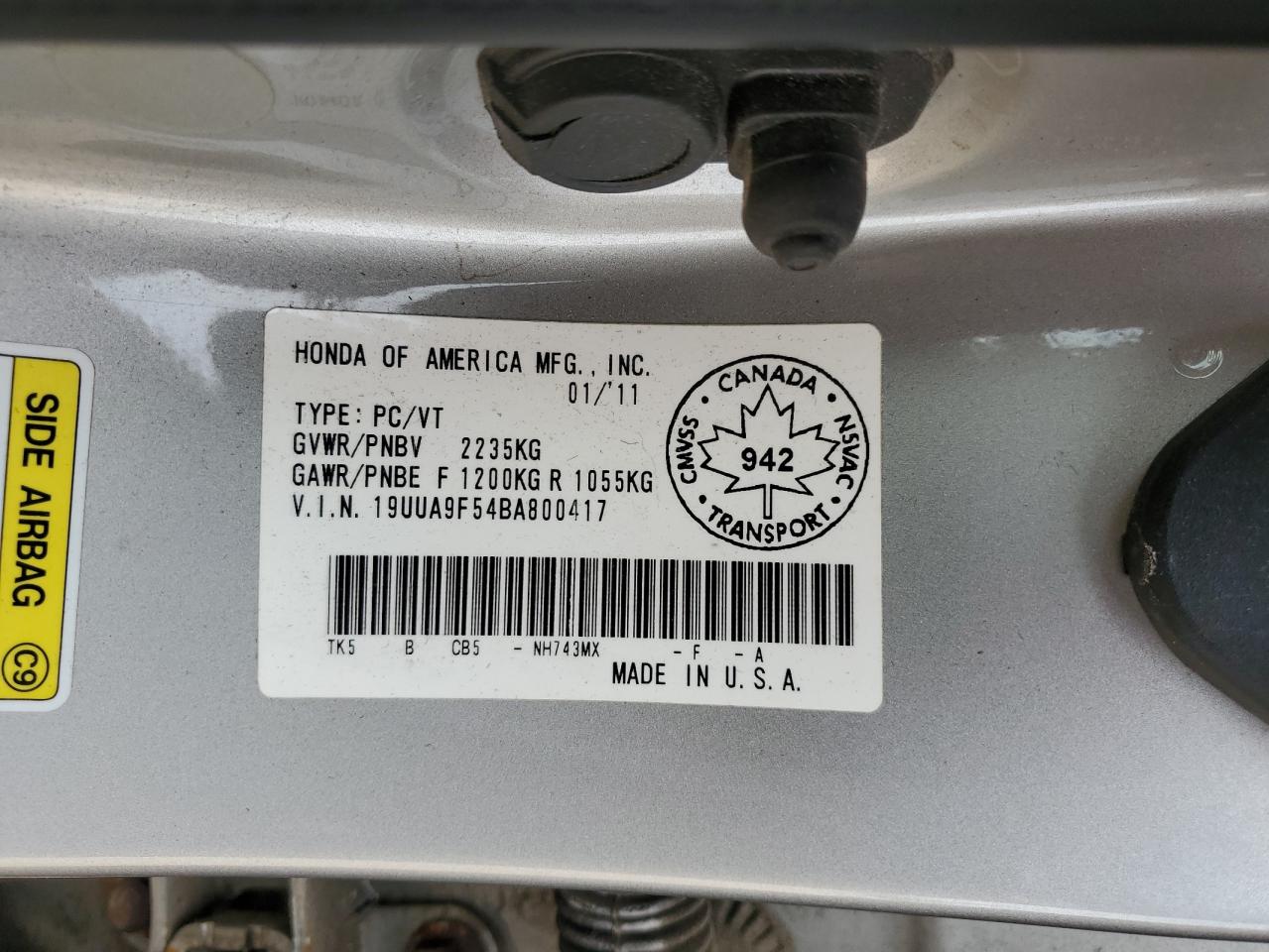 19UUA9F54BA800417 2011 Acura Tl