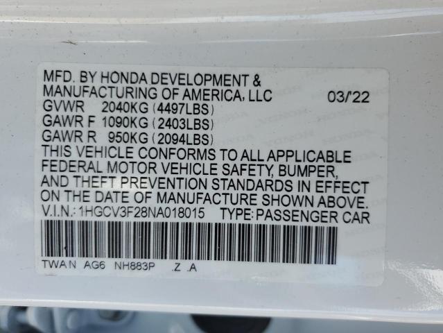 2022 Honda Accord Hybrid Sport VIN: 1HGCV3F28NA018015 Lot: 56894374