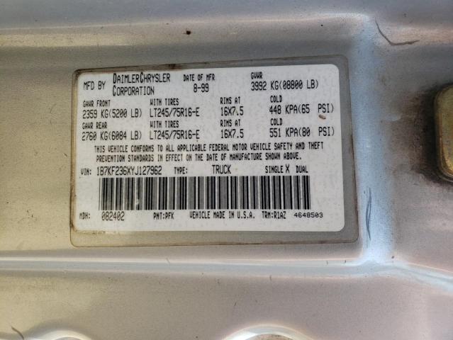 2000 Dodge Ram 2500 VIN: 1B7KF236XYJ127962 Lot: 58743834