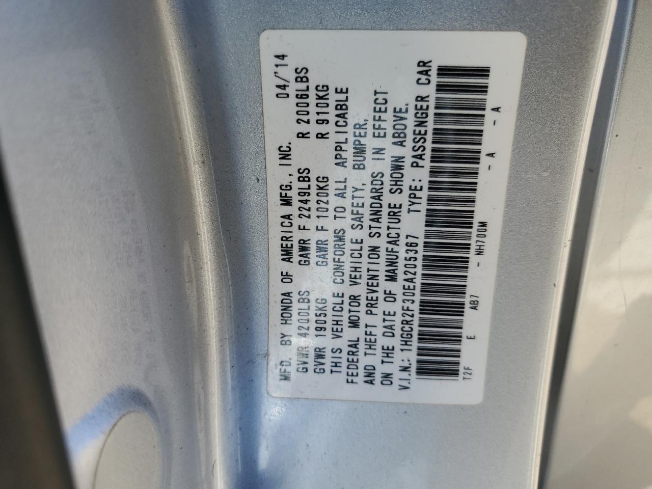 2014 Honda Accord Lx vin: 1HGCR2F30EA205367