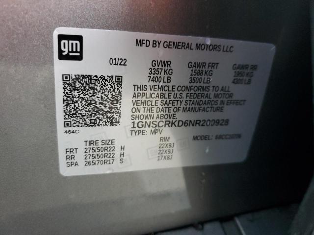 2022 Chevrolet Tahoe C1500 Rst VIN: 1GNSCRKD6NR200928 Lot: 58559074