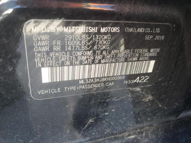 2019 Mitsubishi Mirage Es VIN: ML32A3HJ8KH000968 Lot: 57925654