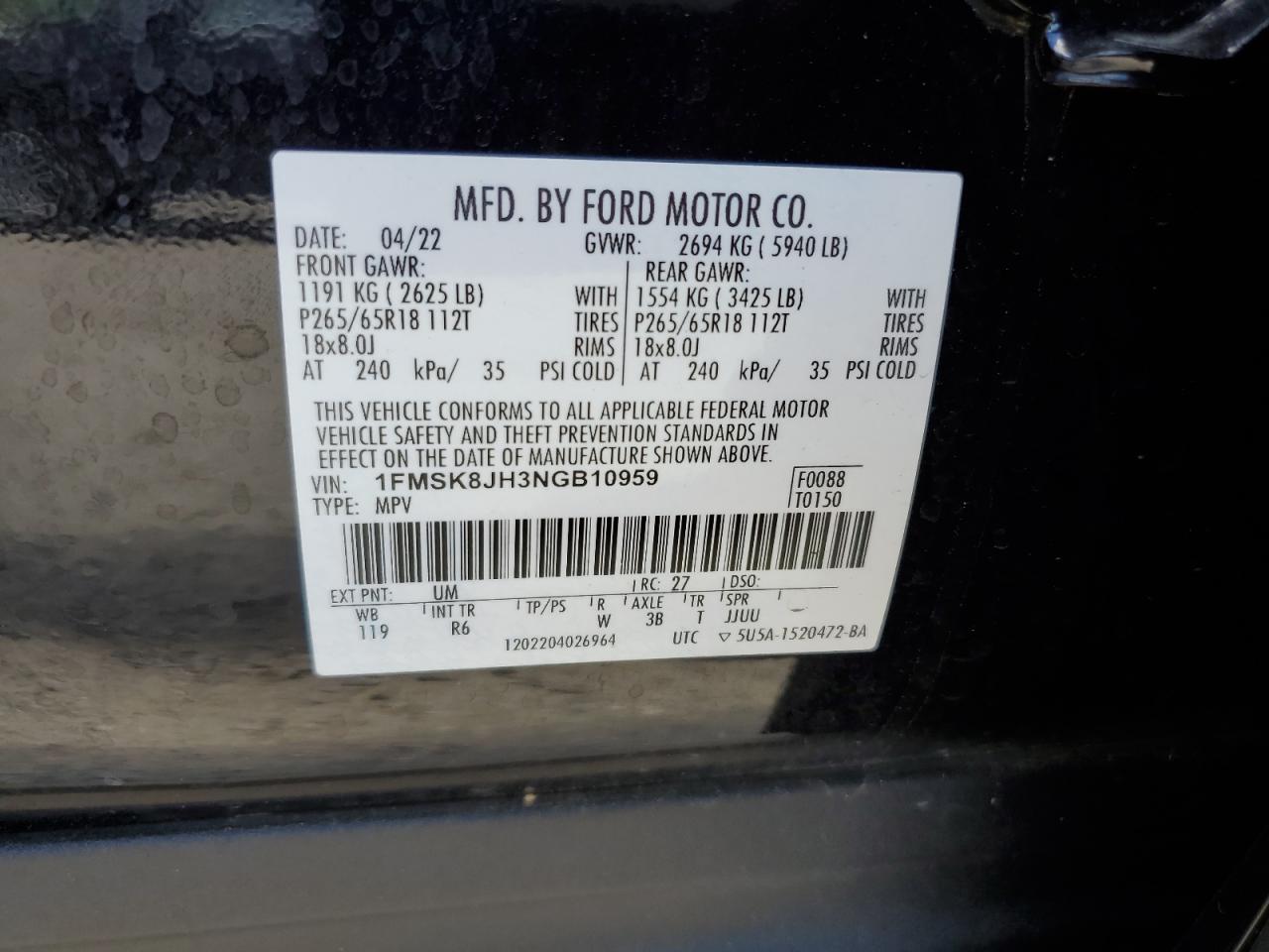 1FMSK8JH3NGB10959 2022 Ford Explorer Timberline