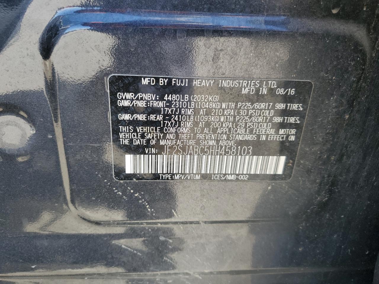 JF2SJABC5HH458103 2017 Subaru Forester 2.5I