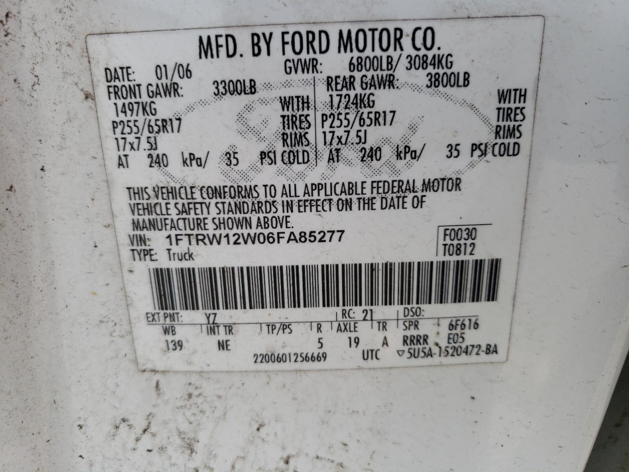 1FTRW12W06FA85277 2006 Ford F150 Supercrew