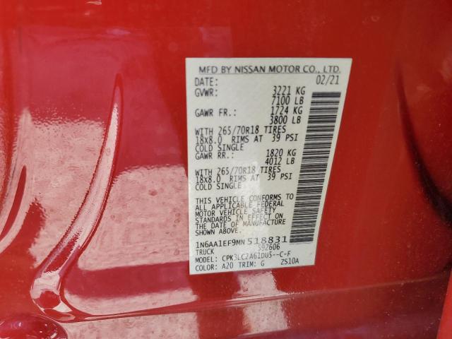 2021 Nissan Titan Sv VIN: 1N6AA1EF9MN518831 Lot: 57886854