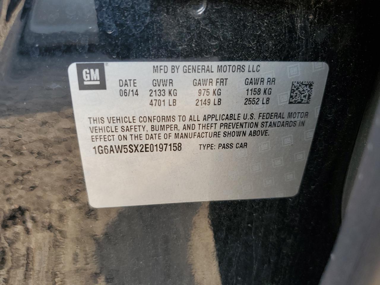 1G6AW5SX2E0197158 2014 Cadillac Cts