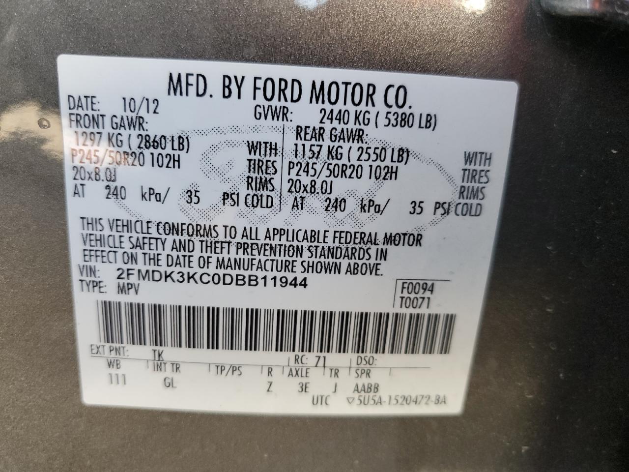 2FMDK3KC0DBB11944 2013 Ford Edge Limited