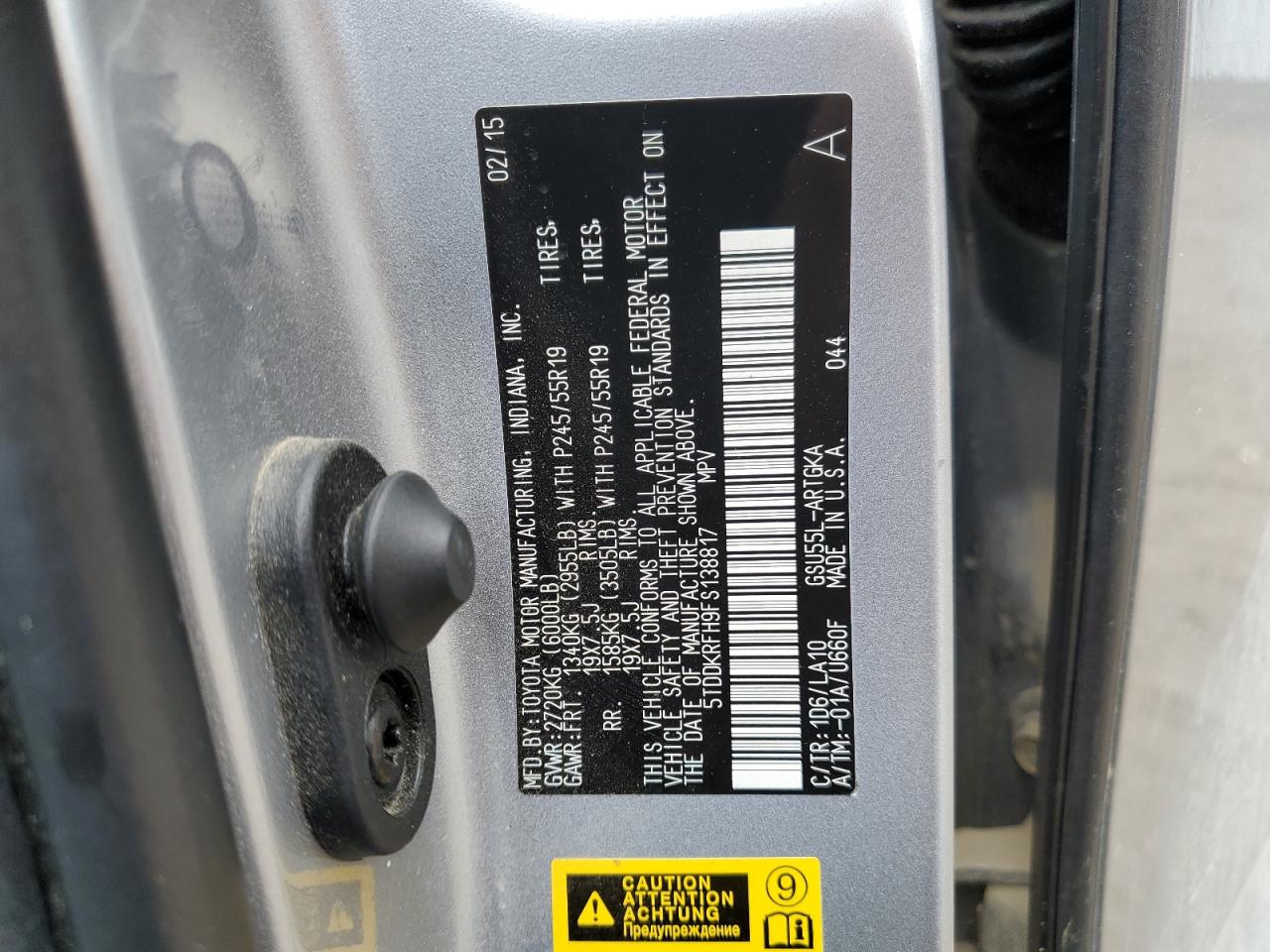 5TDDKRFH9FS138817 2015 Toyota Highlander Limited