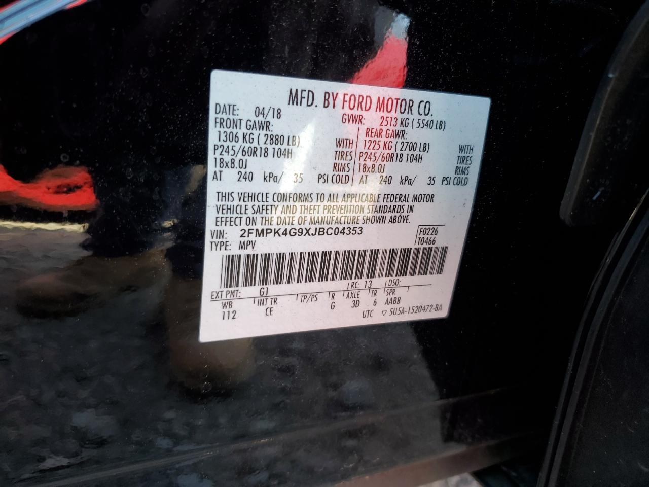 2FMPK4G9XJBC04353 2018 Ford Edge Se