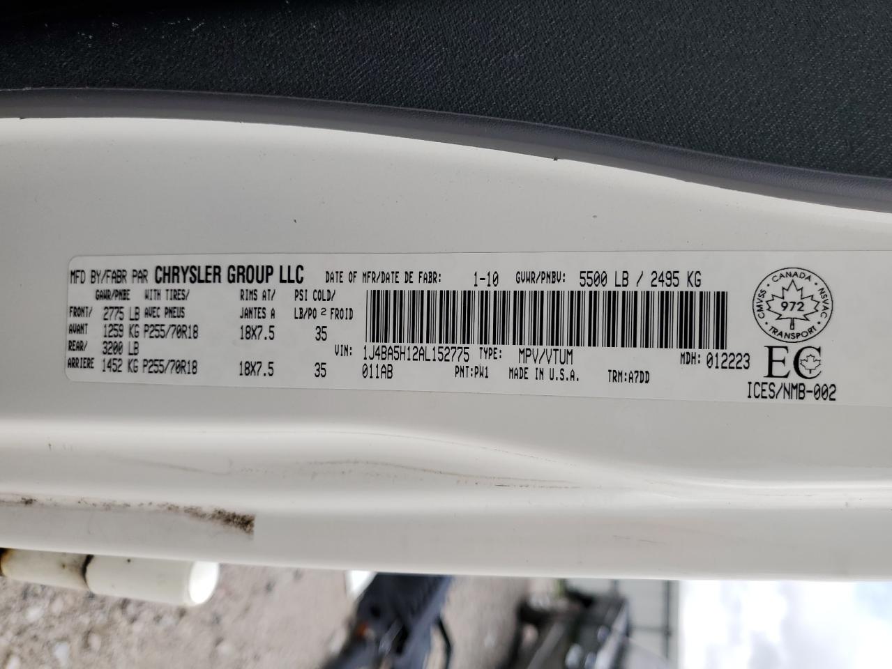 1J4BA5H12AL152775 2010 Jeep Wrangler Unlimited Sahara