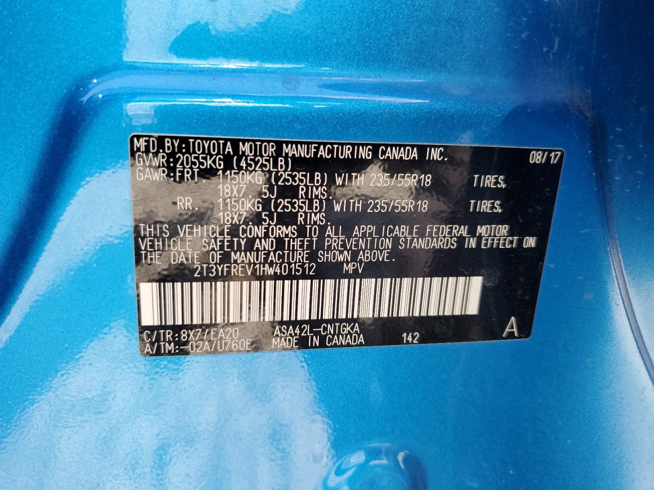 2T3YFREV1HW401512 2017 Toyota Rav4 Limited