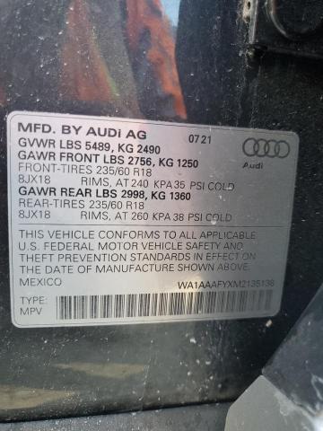 2021 Audi Q5 Premium VIN: WA1AAAFYXM2135138 Lot: 58154074