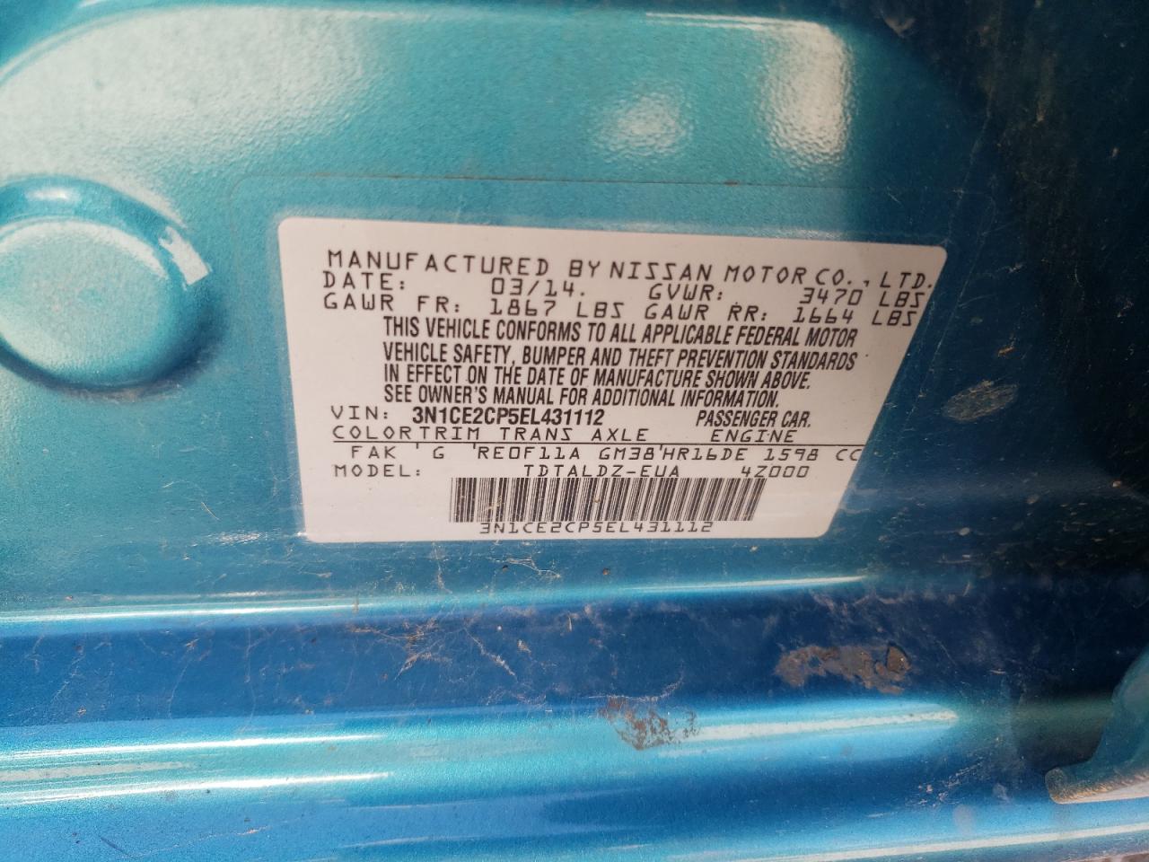 3N1CE2CP5EL431112 2014 Nissan Versa Note S