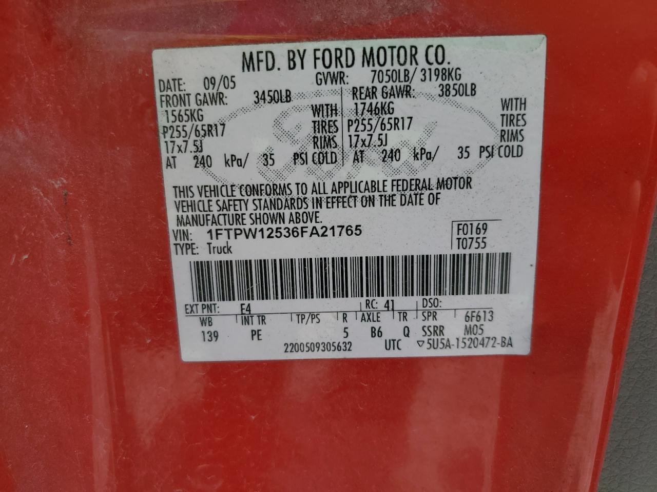 1FTPW12536FA21765 2006 Ford F150 Supercrew