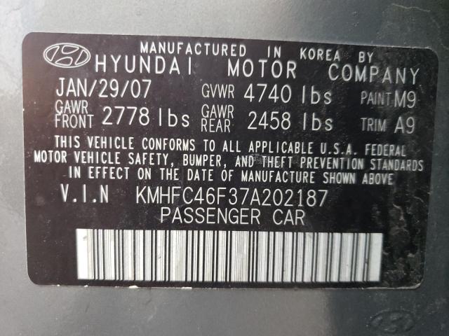 2007 Hyundai Azera Se VIN: KMHFC46F37A202187 Lot: 59686994