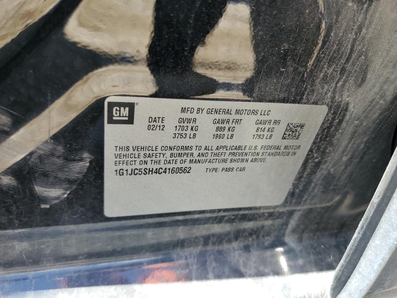 1G1JC5SH4C4160562 2012 Chevrolet Sonic Lt