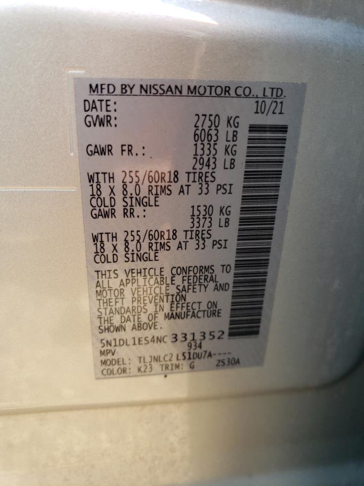 5N1DL1ES4NC331352 2022 Infiniti Qx60 Pure