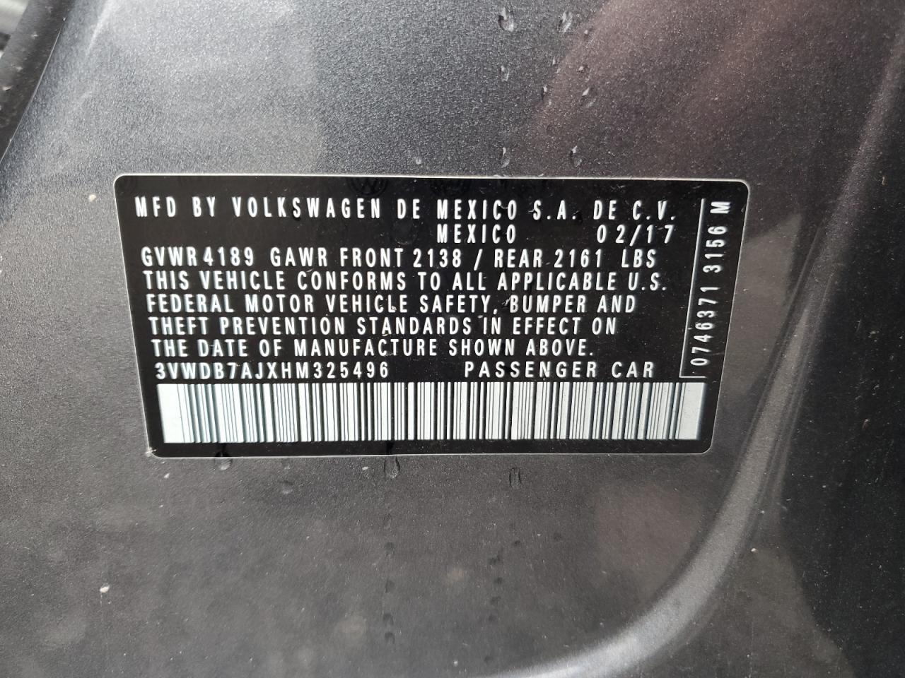 3VWDB7AJXHM325496 2017 Volkswagen Jetta Se