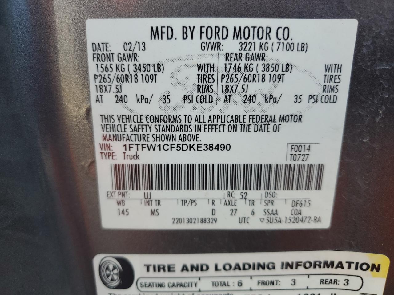 1FTFW1CF5DKE38490 2013 Ford F150 Supercrew