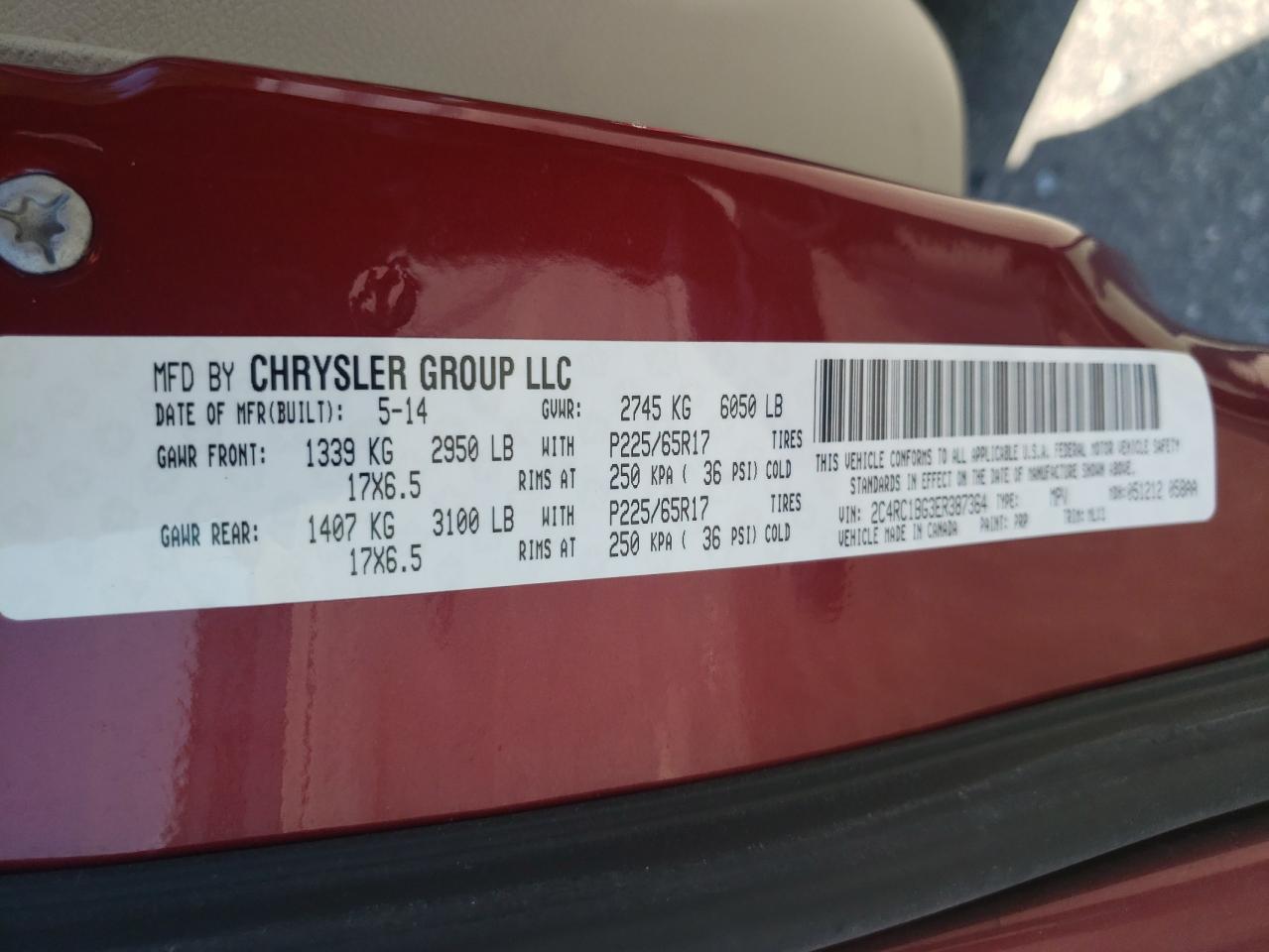 2C4RC1BG3ER387364 2014 Chrysler Town & Country Touring