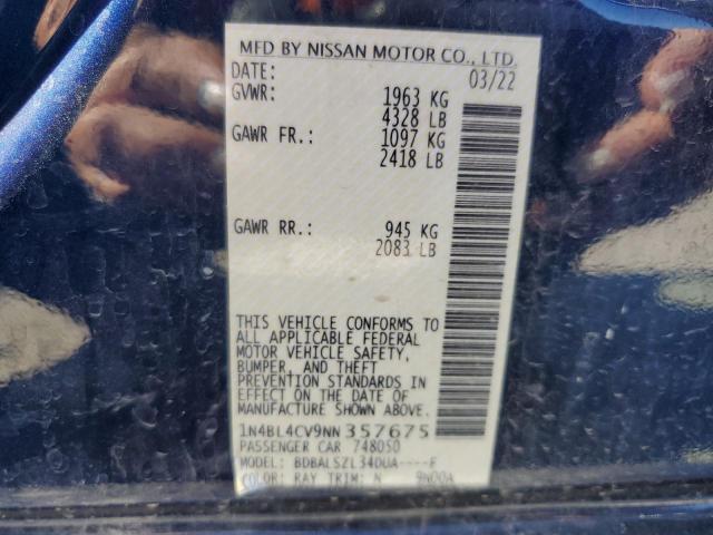 2022 Nissan Altima Sr VIN: 1N4BL4CV9NN357675 Lot: 58468714