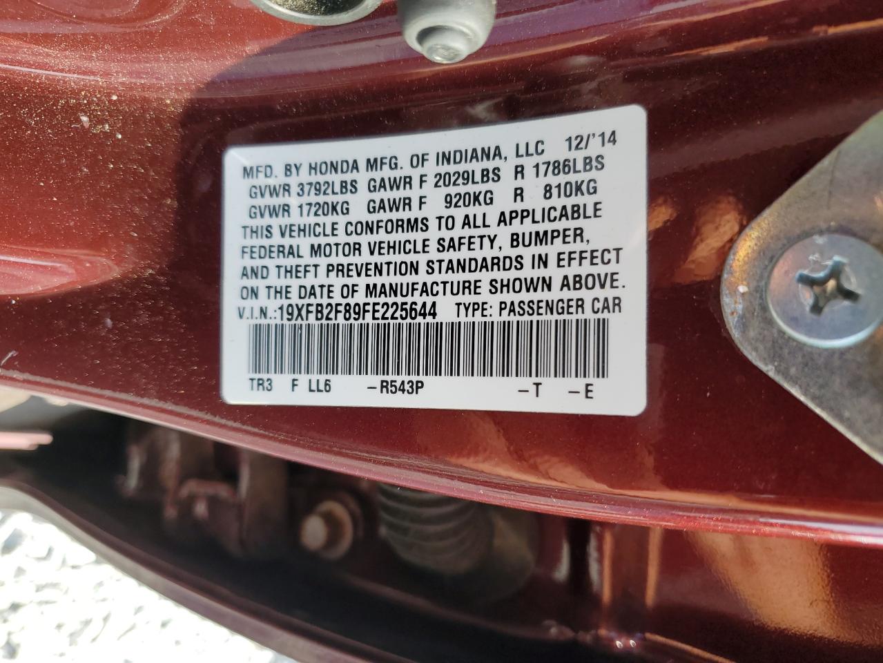 2015 Honda Civic Ex vin: 19XFB2F89FE225644