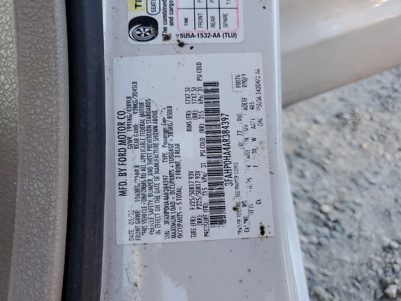 3FAHP0HA4AR384397 2010 Ford Fusion Se