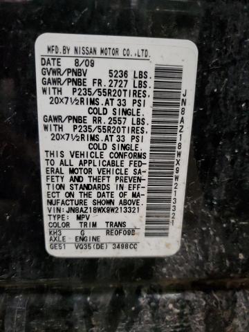 2009 Nissan Murano S VIN: JN8AZ18WX9W213321 Lot: 57977864