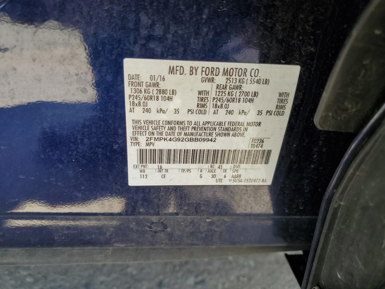 2FMPK4G92GBB09942 2016 Ford Edge Se