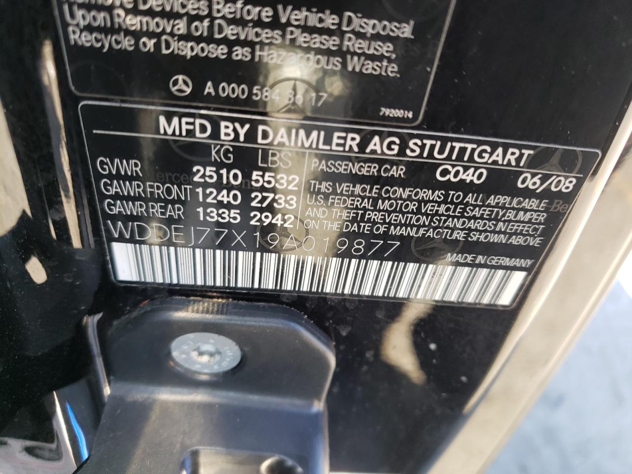 WDDEJ77X19A019877 2009 Mercedes-Benz Cl 63 Amg