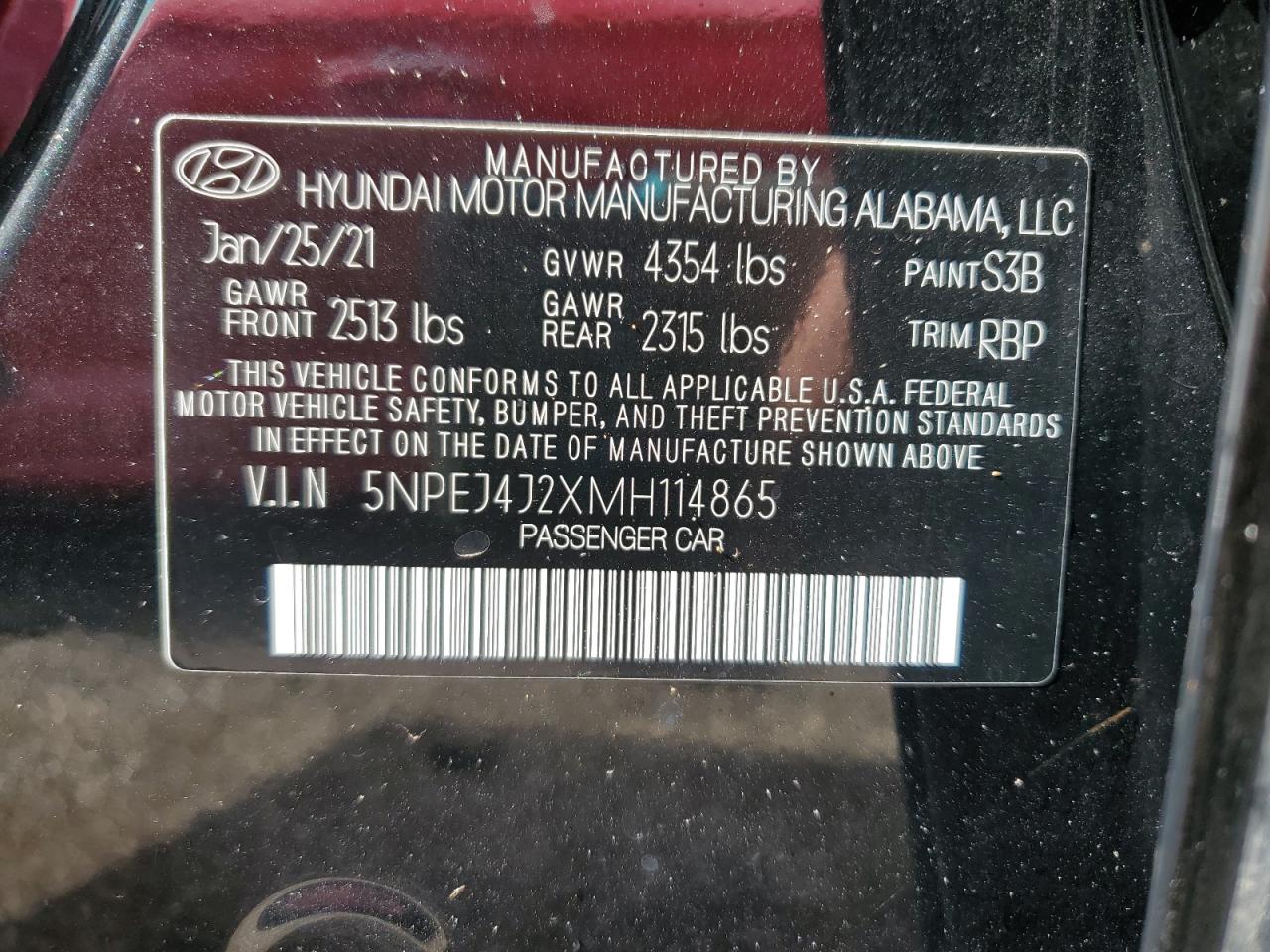 5NPEJ4J2XMH114865 2021 Hyundai Sonata Sel Plus