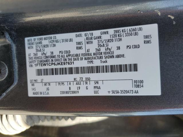 2018 Ford F150 Supercrew VIN: 1FTEW1CP6JKE97631 Lot: 58153564