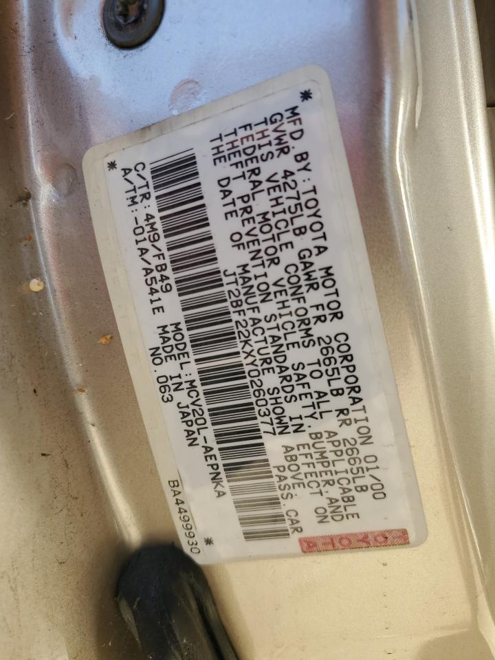 JT2BF22KXY0260377 2000 Toyota Camry Ce