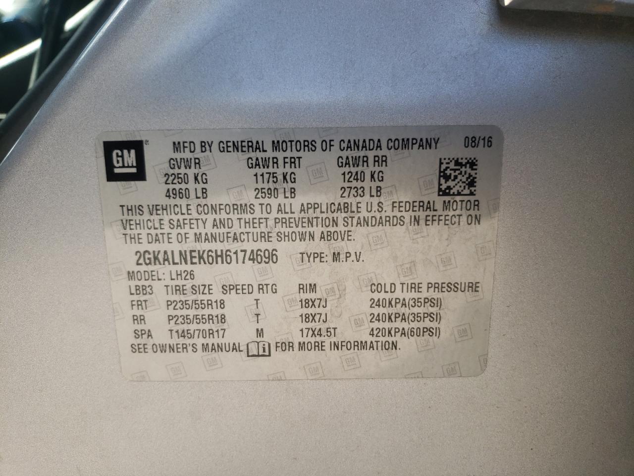 2GKALNEK6H6174696 2017 GMC Terrain Sle