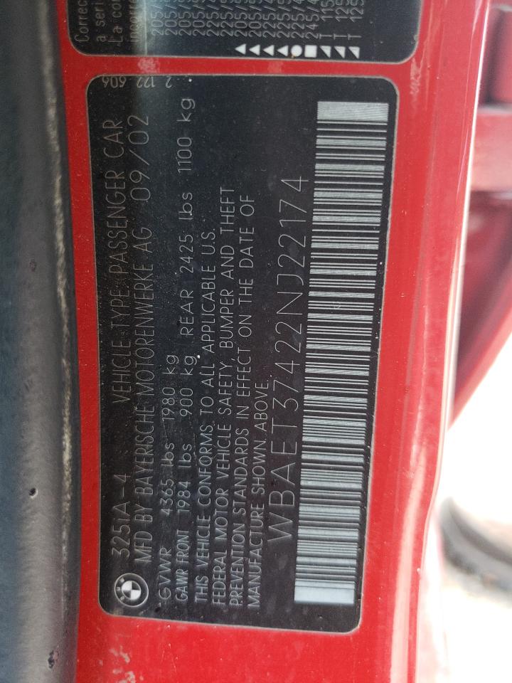 WBAET37422NJ22174 2002 BMW 325 I