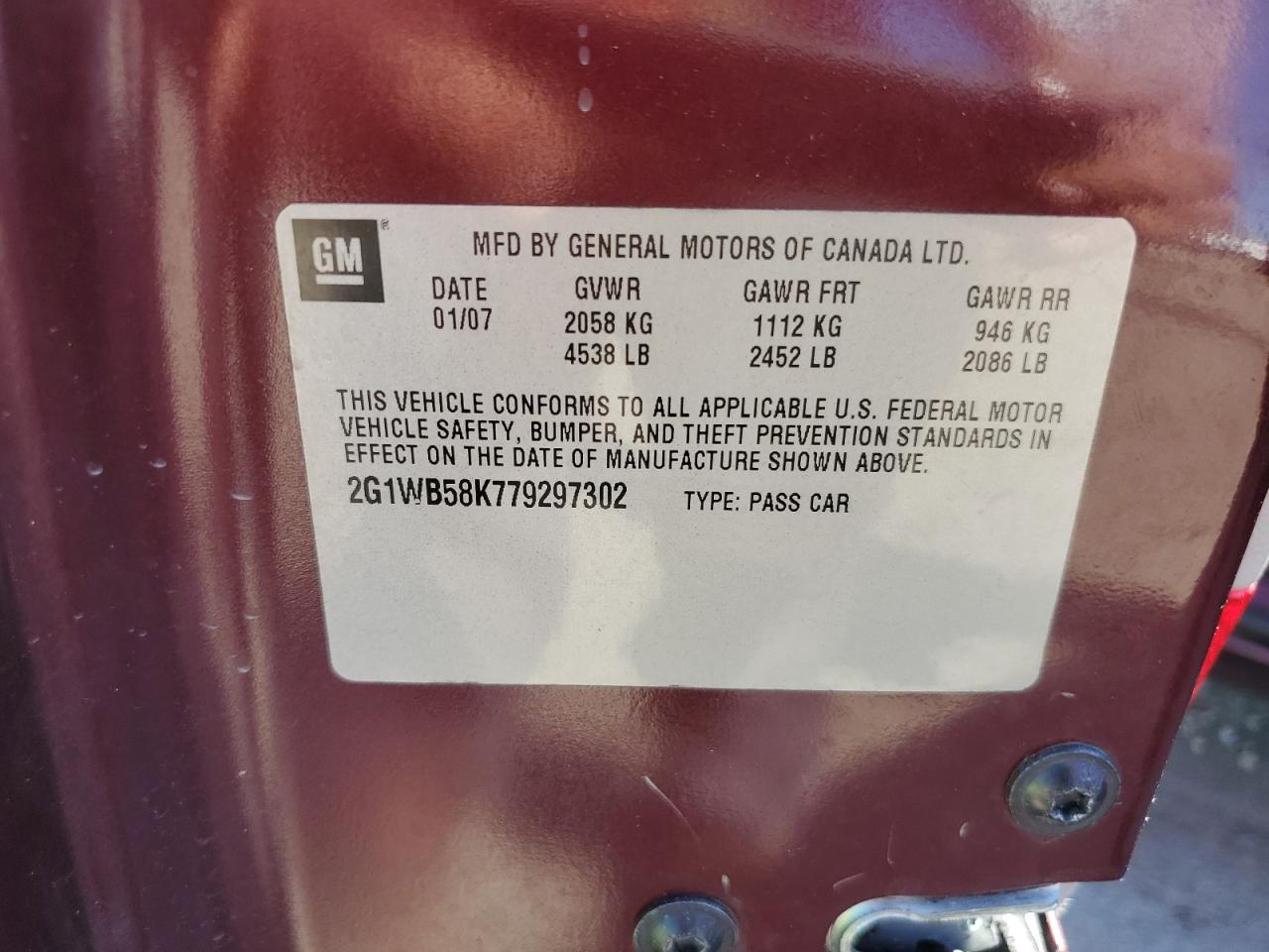 2G1WB58K779297302 2007 Chevrolet Impala Ls