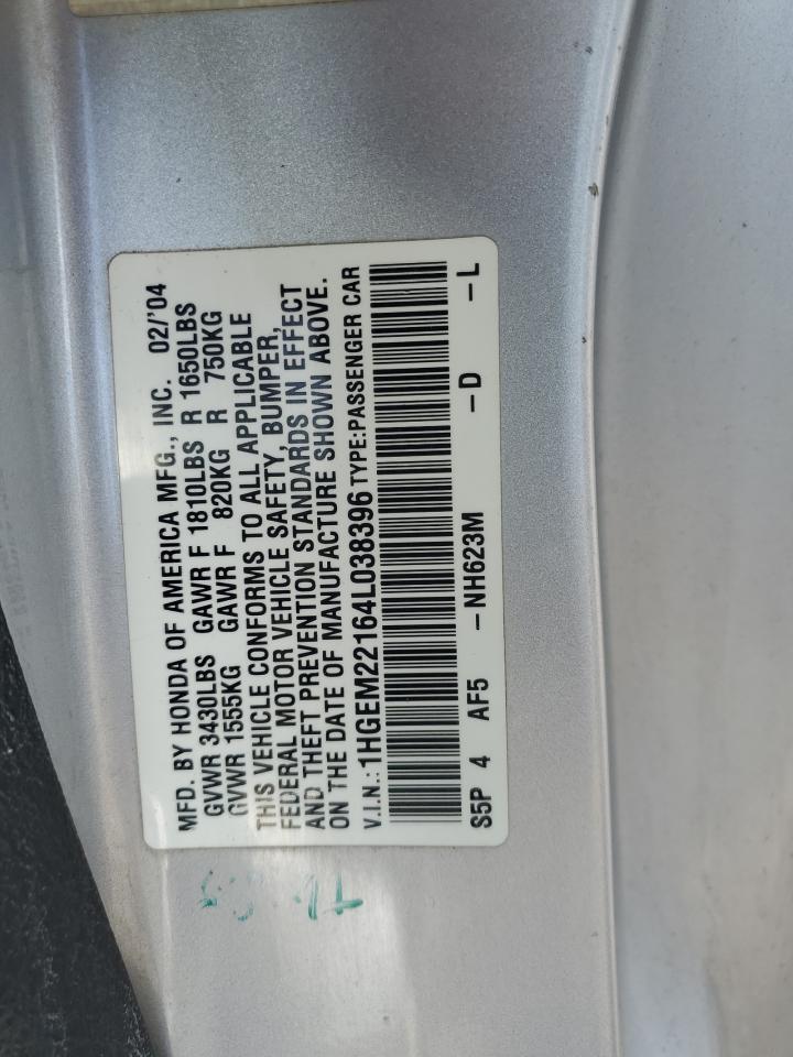 1HGEM22164L038396 2004 Honda Civic Dx Vp