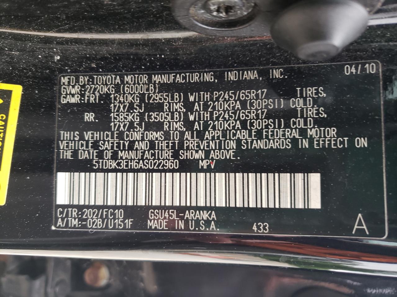 5TDBK3EH6AS022960 2010 Toyota Highlander