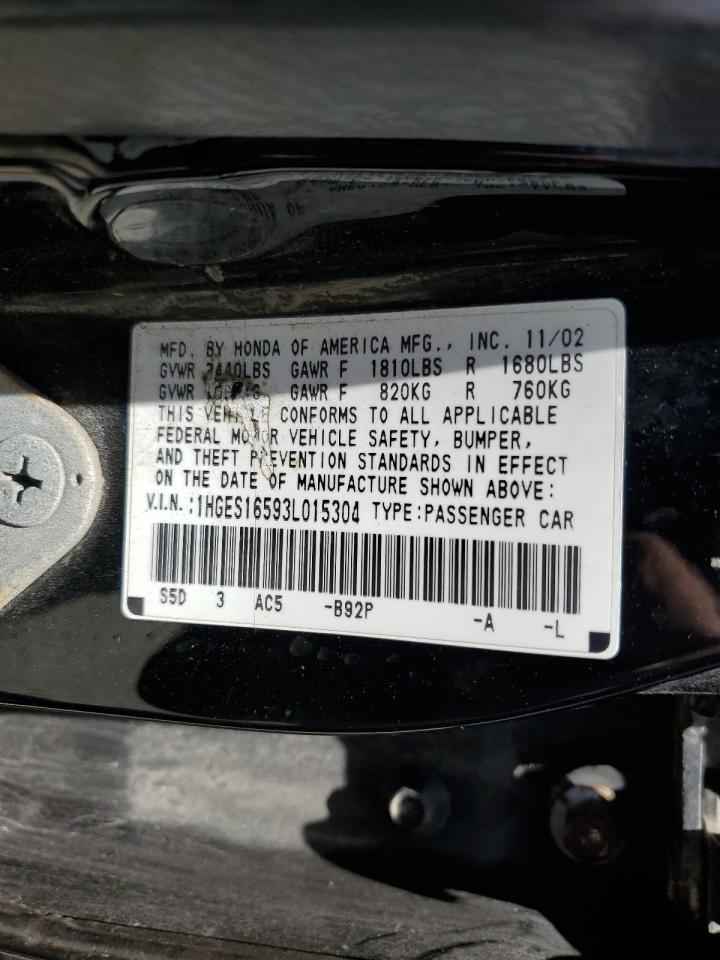 1HGES16593L015304 2003 Honda Civic Lx