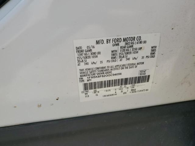 2016 Ford Explorer Limited VIN: 1FM5K8F82GGC94056 Lot: 59997904