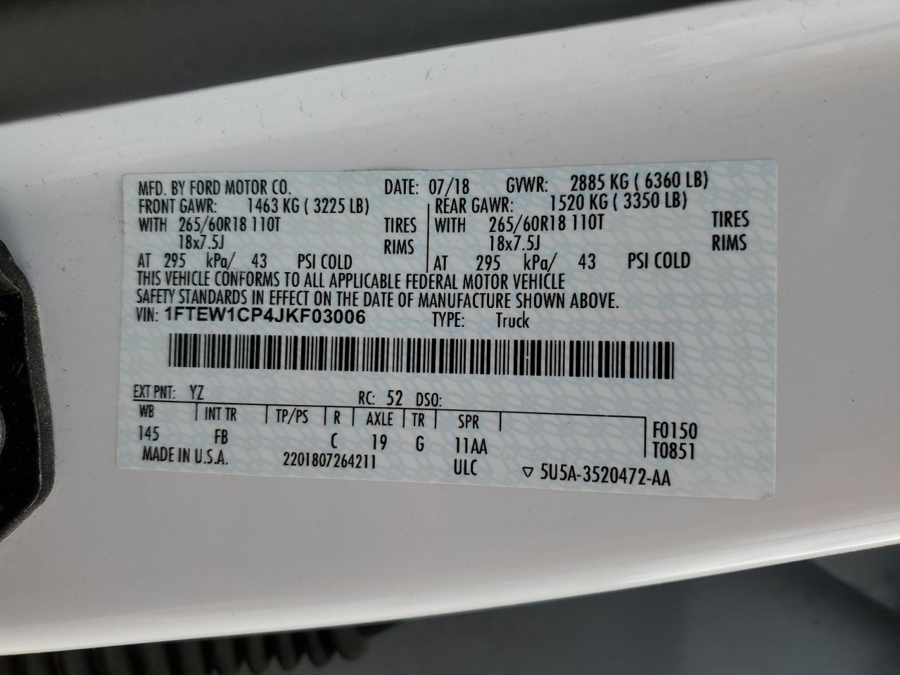 1FTEW1CP4JKF03006 2018 Ford F150 Supercrew