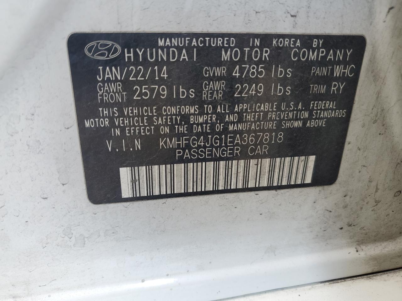 2014 Hyundai Azera vin: KMHFG4JG1EA367818