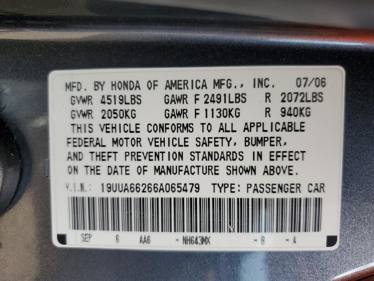 19UUA66266A065479 2006 Acura 3.2Tl