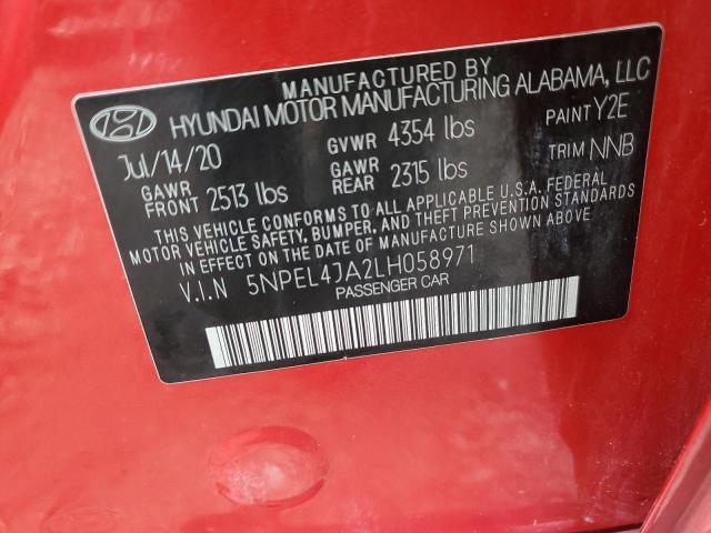 2020 Hyundai Sonata Sel VIN: 5NPEL4JA2LH058971 Lot: 60596474