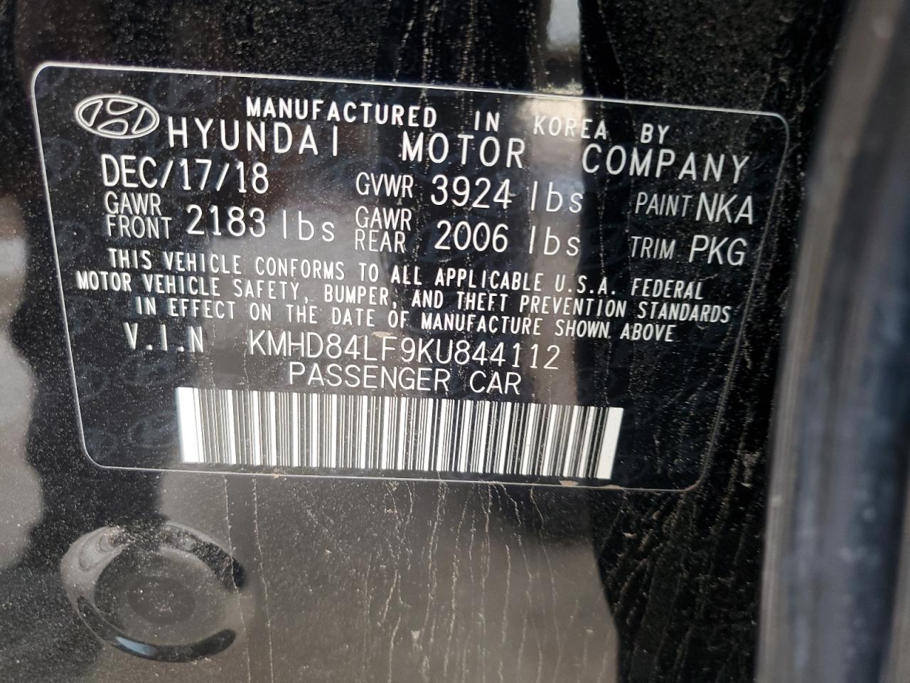 KMHD84LF9KU844112 2019 Hyundai Elantra Sel