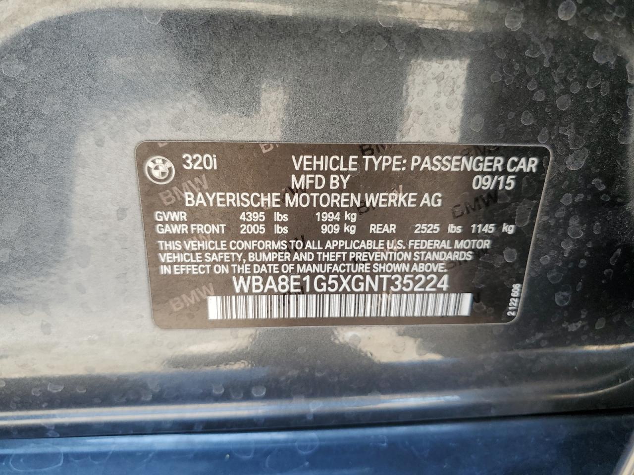 WBA8E1G5XGNT35224 2016 BMW 320 I